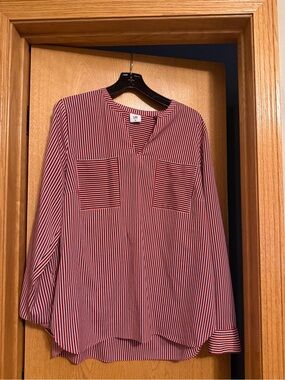 Cabi Red & White Striped V-Neck Blouse